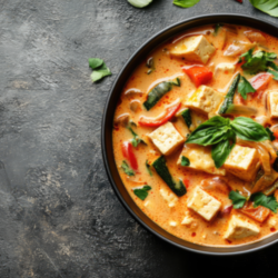 Curry rouge au tofu et chayotte avec son riz